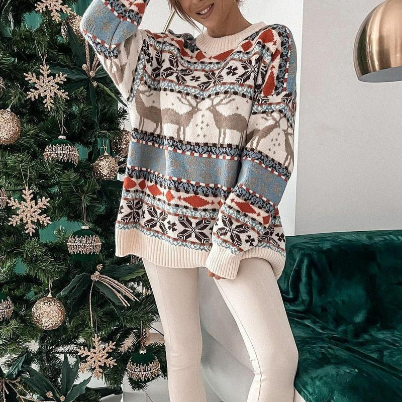 Edith | Damen Weihnachtspullover mit Rentiermuster