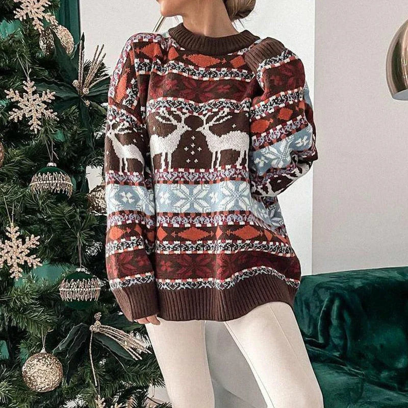 Edith | Damen Weihnachtspullover mit Rentiermuster