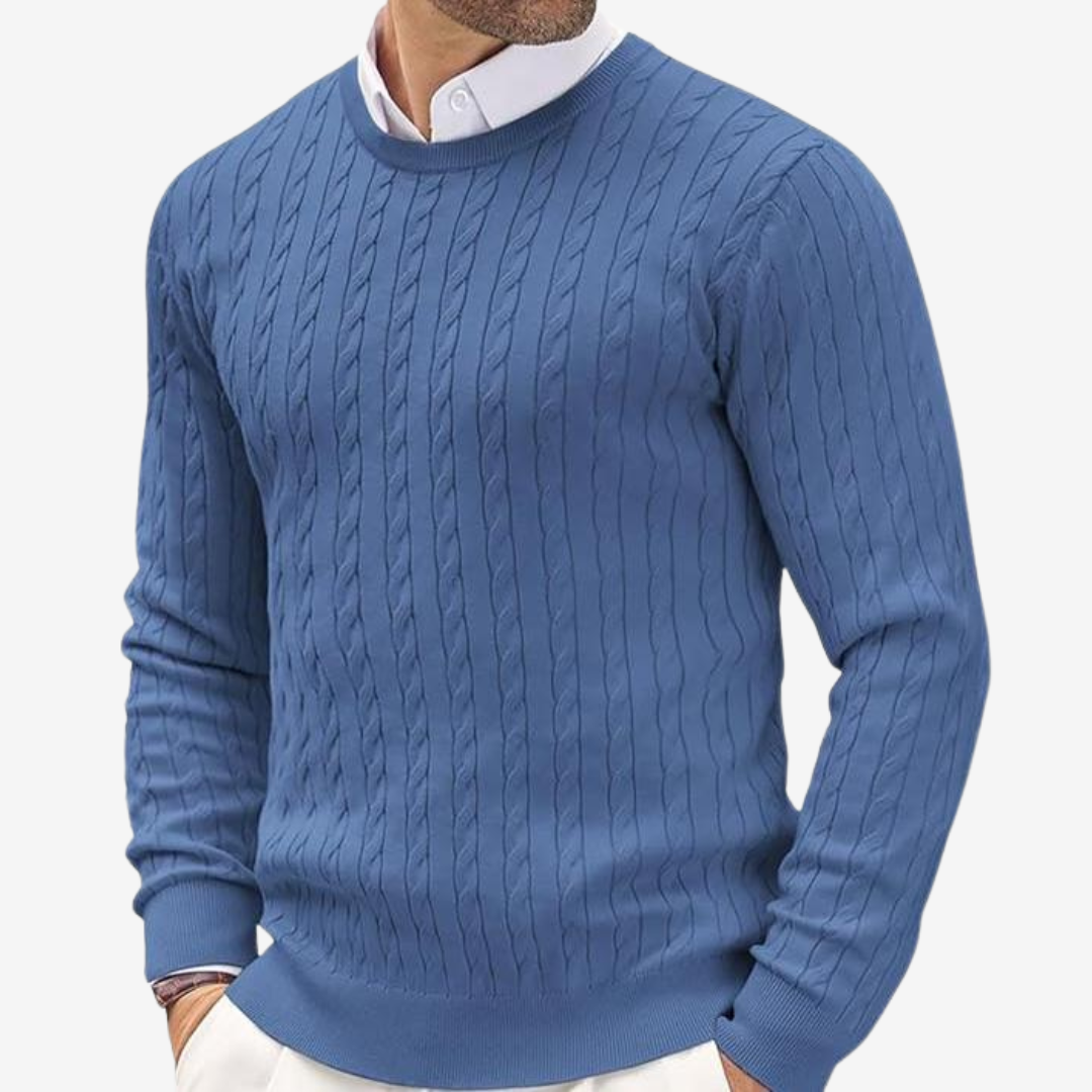 Florian | Herren Frühling Rundhals Strickpullover mit Zopfmuster