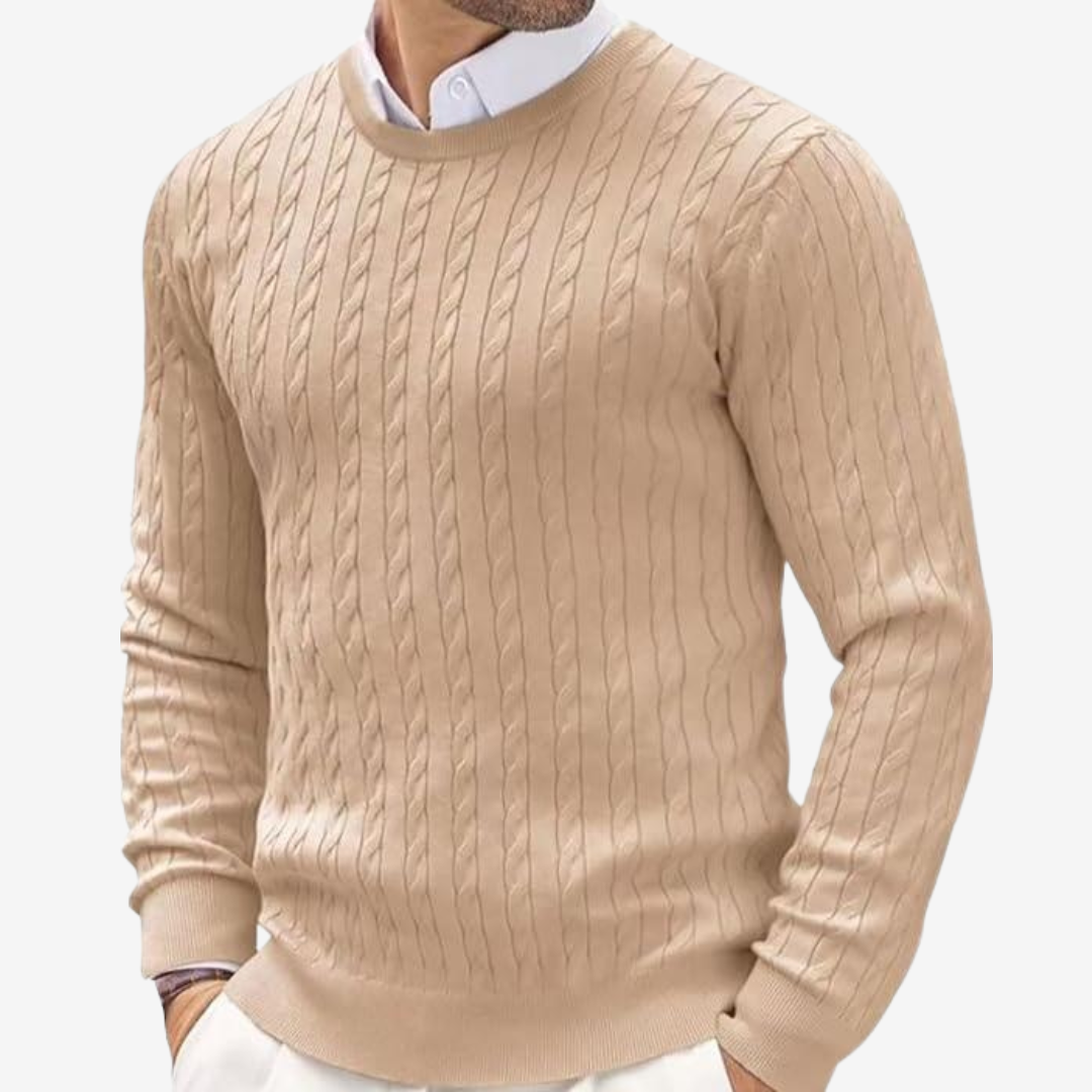 Florian | Herren Frühling Rundhals Strickpullover mit Zopfmuster