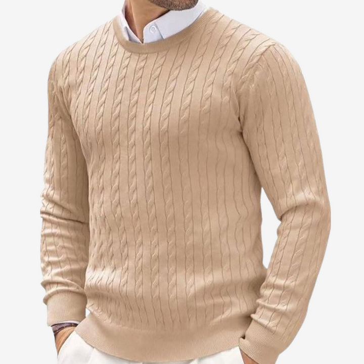 Florian | Herren Frühling Rundhals Strickpullover mit Zopfmuster