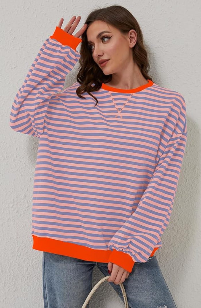 Anja | Damen Gestreifter Rundhals-Pullover für den Frühling
