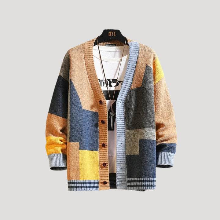 Viola | Damen Frühlings Colorblock-Strickcardigan mit Knöpfen