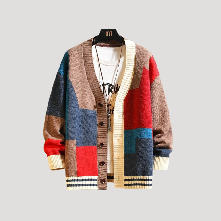 Viola | Damen Frühlings Colorblock-Strickcardigan mit Knöpfen