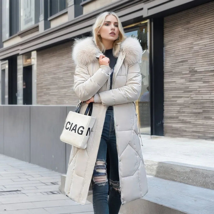 Jessica | Damen Winter Steppmantel mit Kapuzenbesatz