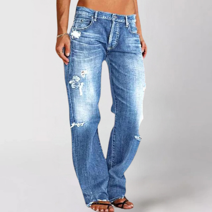 Julia | Damen Destroyed High-Waist Straight Jeans