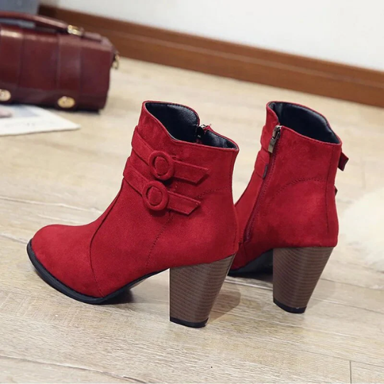 Carolin | Damen High-Heel-Stiefeletten mit Schnalle und Reißverschluss