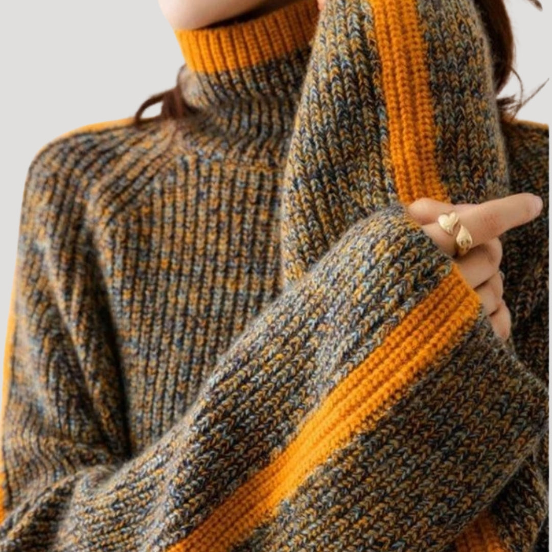 Selina | Damen Frühlings Strickpullover mit Rollkragen und Rippstruktur