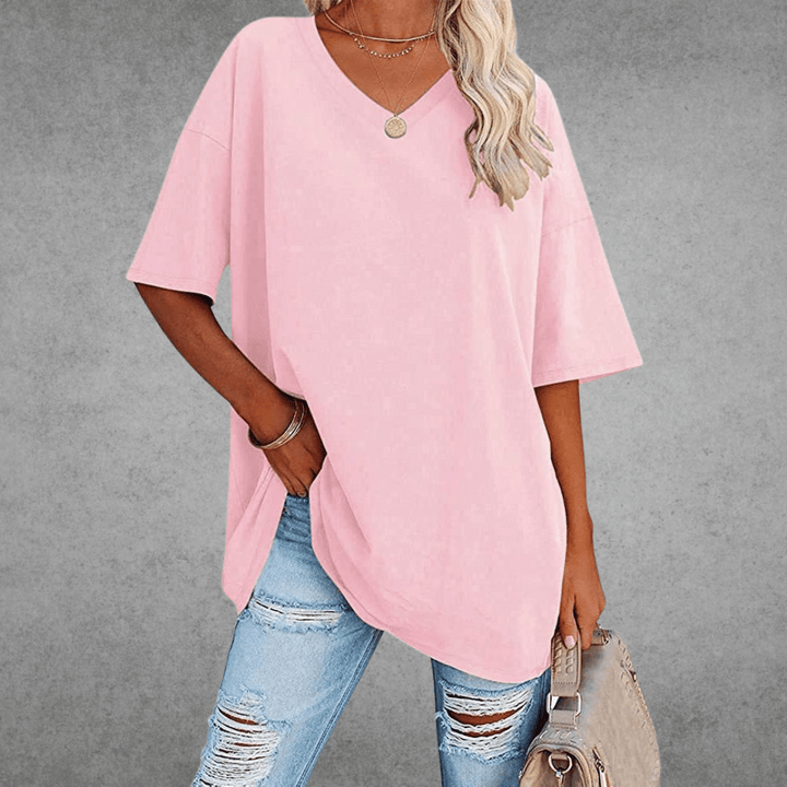 Franziska | Damen Lässiges Oversize V-Ausschnitt T-Shirt