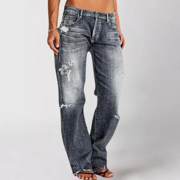 Julia | Damen Destroyed High-Waist Straight Jeans