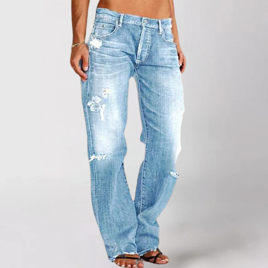 Julia | Damen Destroyed High-Waist Straight Jeans