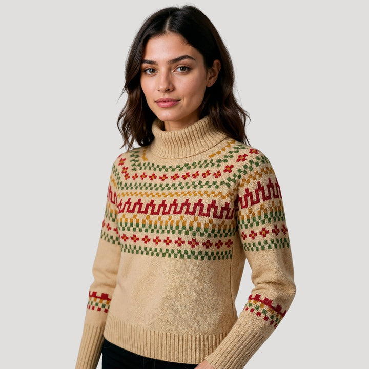 Britta | Damen Frühlingsgemusterter Rollkragen-Strickpullover