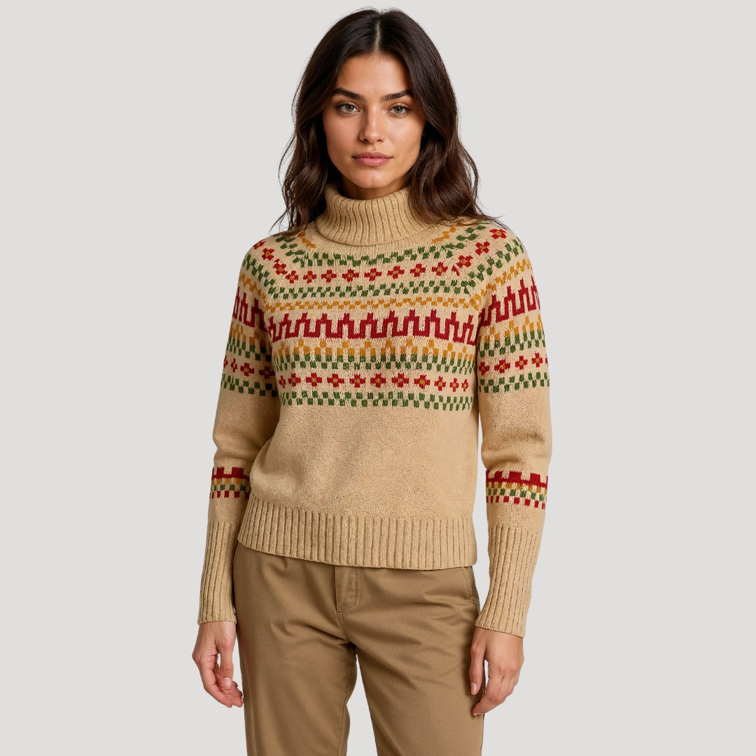 Britta | Damen Frühlingsgemusterter Rollkragen-Strickpullover