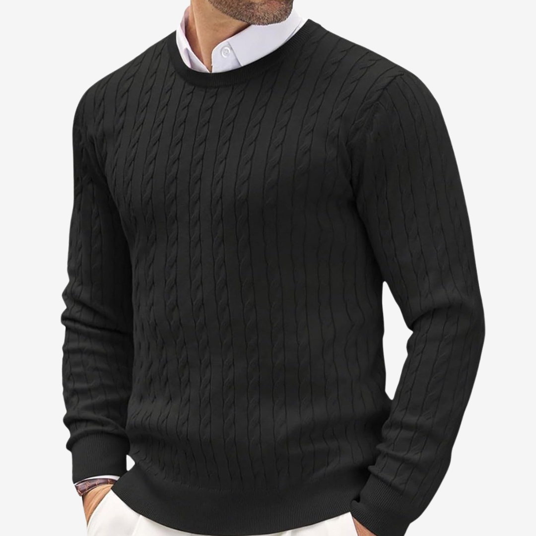 Florian | Herren Frühling Rundhals Strickpullover mit Zopfmuster