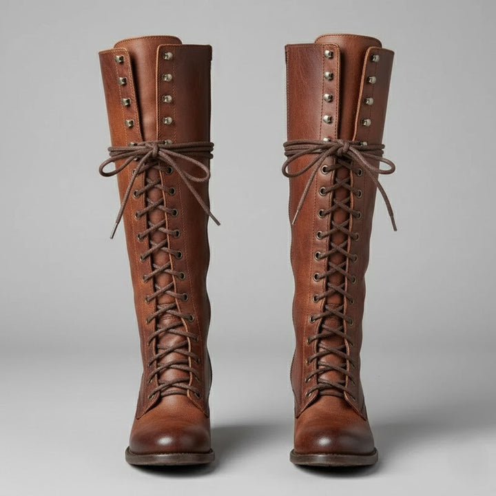 Anja | Damen Kniehohe Stiefel Zum Schnüren Mit Blockabsatz