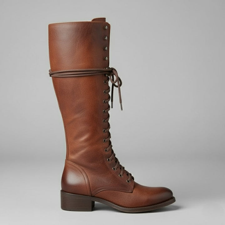 Anja | Damen Kniehohe Stiefel Zum Schnüren Mit Blockabsatz
