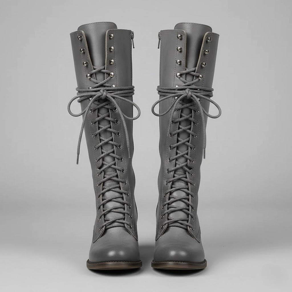 Anja | Damen Kniehohe Stiefel Zum Schnüren Mit Blockabsatz