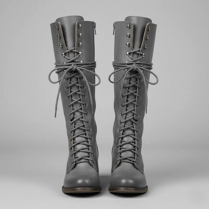 Anja | Damen Kniehohe Stiefel Zum Schnüren Mit Blockabsatz