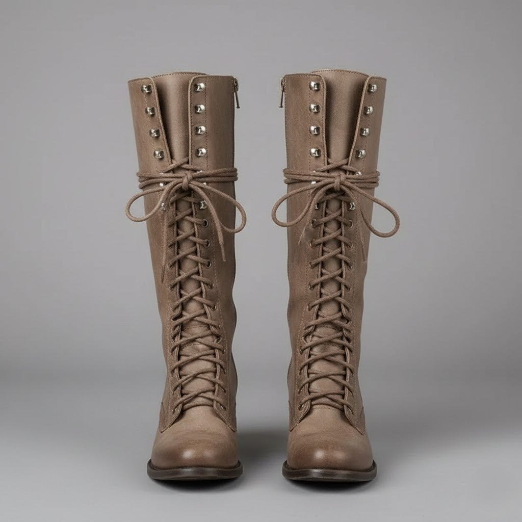 Anja | Damen Kniehohe Stiefel Zum Schnüren Mit Blockabsatz