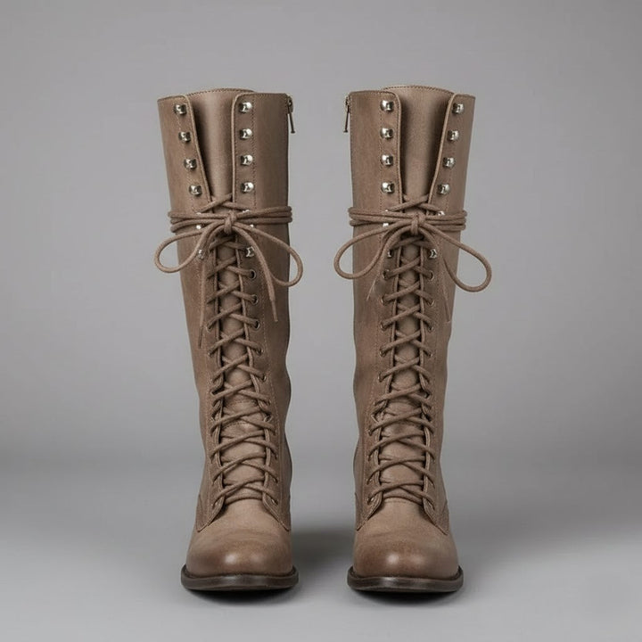Anja | Damen Kniehohe Stiefel Zum Schnüren Mit Blockabsatz