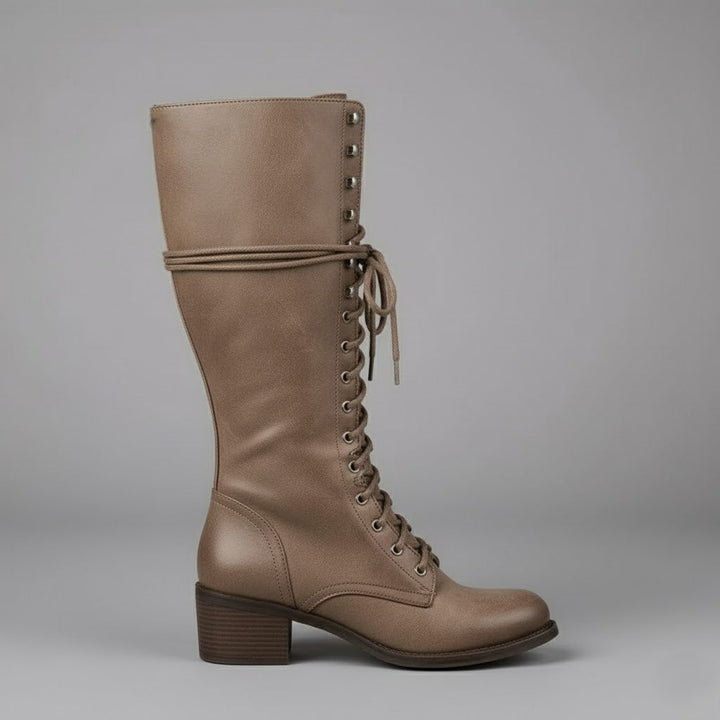 Anja | Damen Kniehohe Stiefel Zum Schnüren Mit Blockabsatz