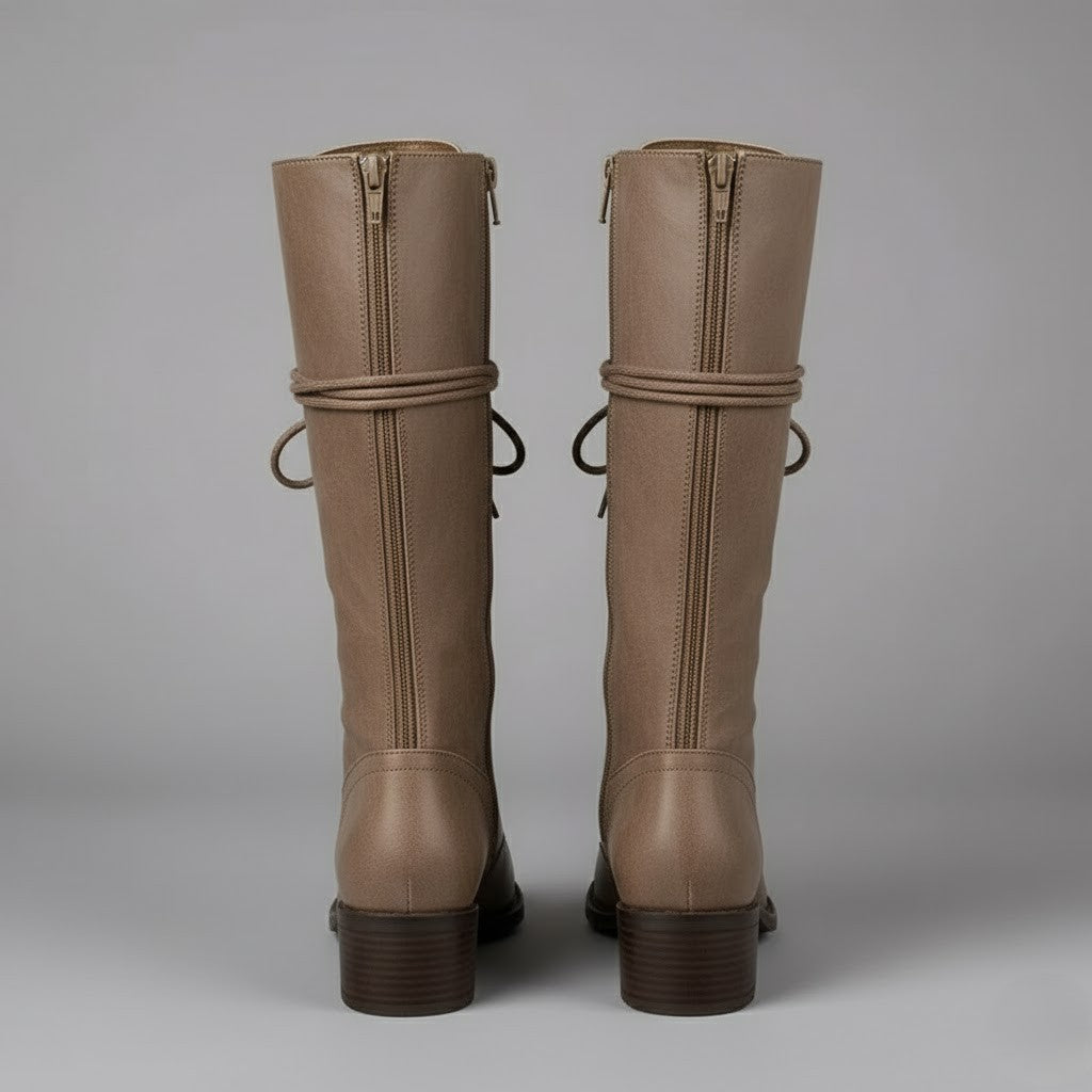 Anja | Damen Kniehohe Stiefel Zum Schnüren Mit Blockabsatz