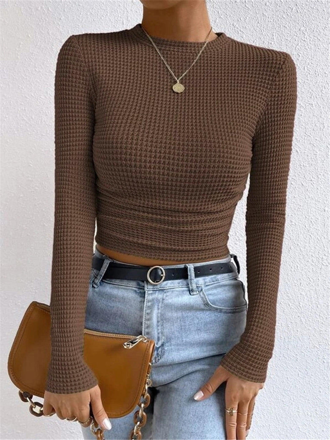 Jana | Damen Langarm Crop-Top Aus Waffelstrick