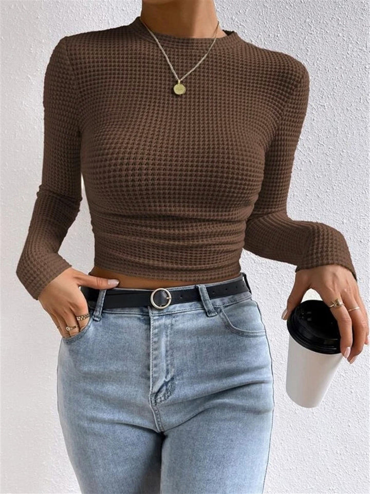 Jana | Damen Langarm Crop-Top Aus Waffelstrick