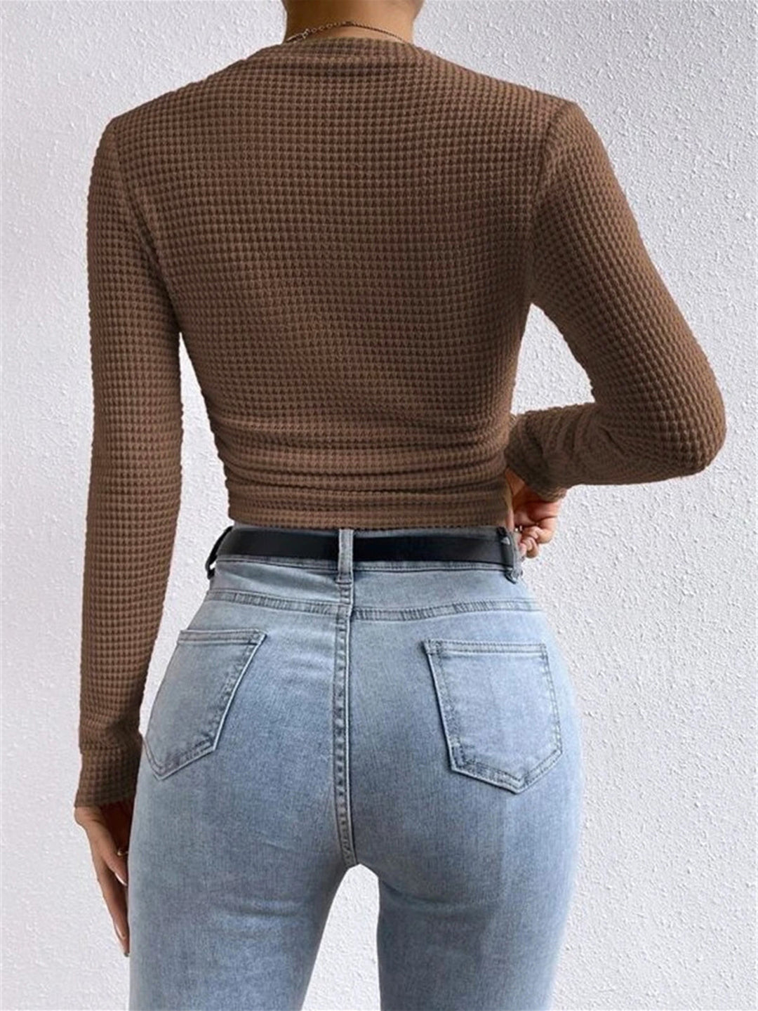 Jana | Damen Langarm Crop-Top Aus Waffelstrick