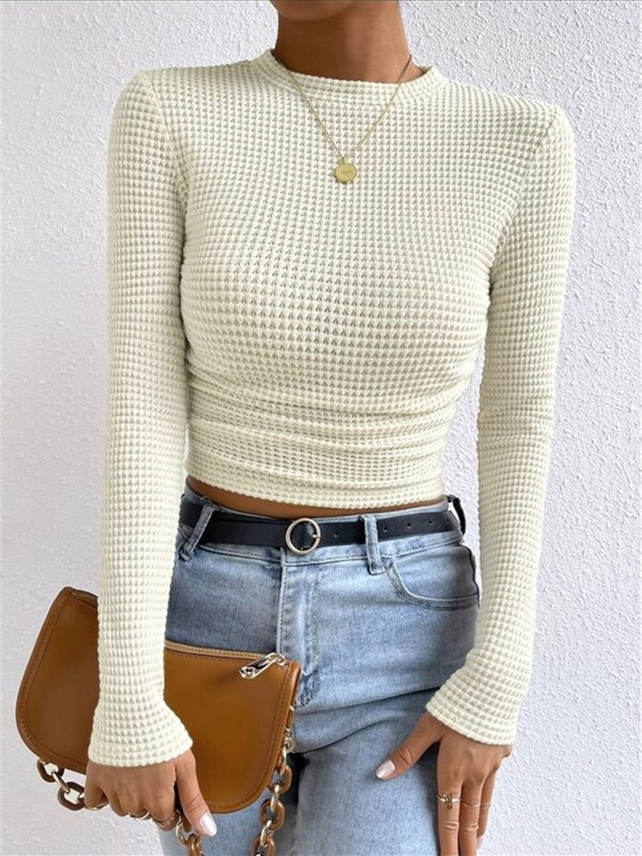Jana | Damen Langarm Crop-Top Aus Waffelstrick