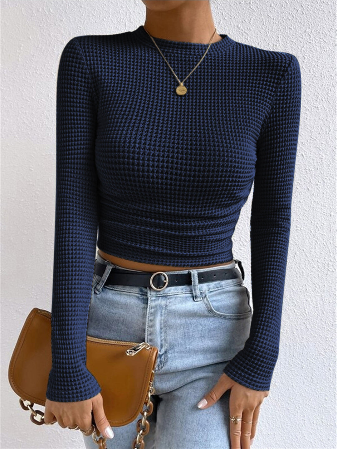 Jana | Damen Langarm Crop-Top Aus Waffelstrick