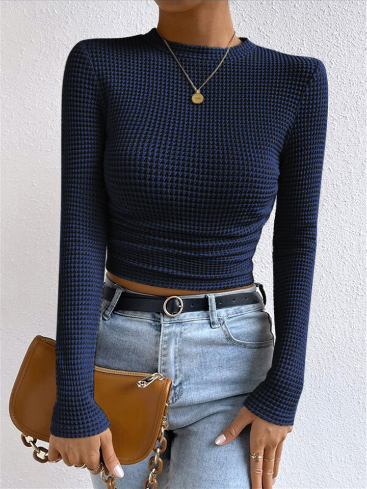 Jana | Damen Langarm Crop-Top Aus Waffelstrick
