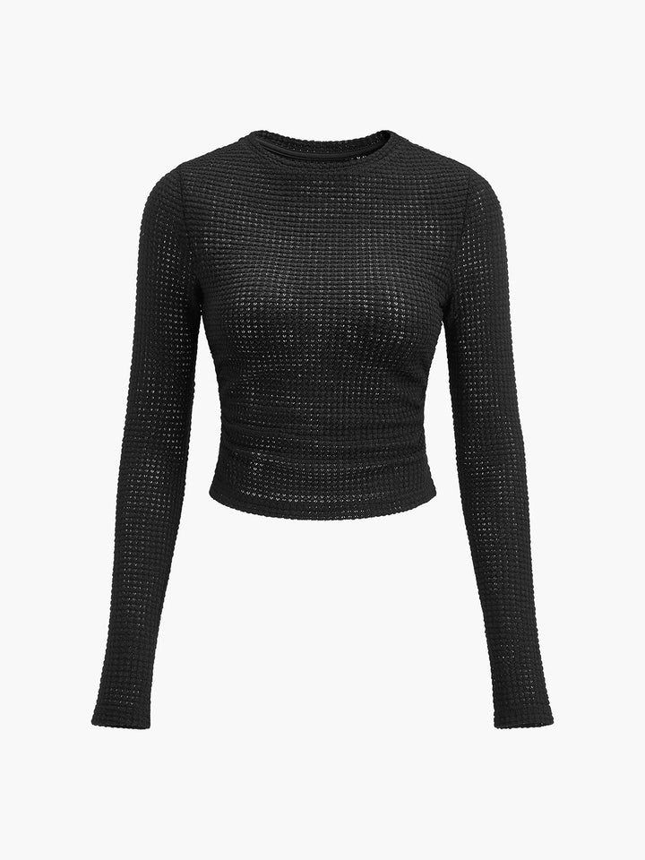 Jana | Damen Langarm Crop-Top Aus Waffelstrick