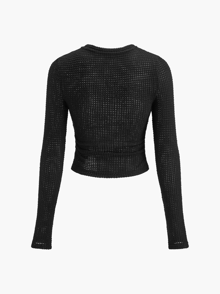 Jana | Damen Langarm Crop-Top Aus Waffelstrick