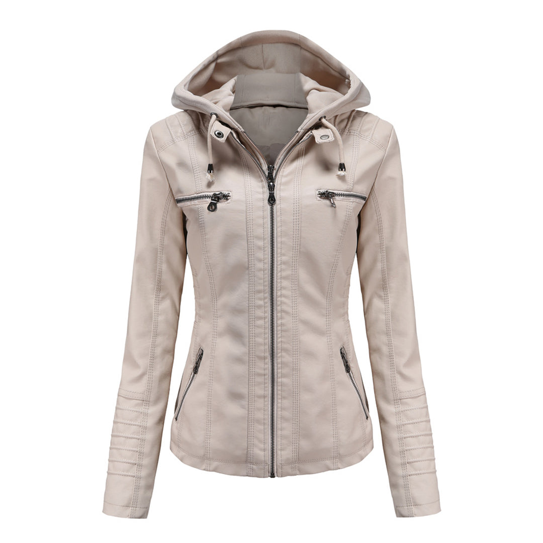 Lara | Damen Kunstleder-Motorradjacke mit Kapuze