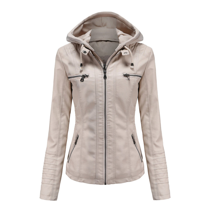 Lara | Damen Kunstleder-Motorradjacke mit Kapuze