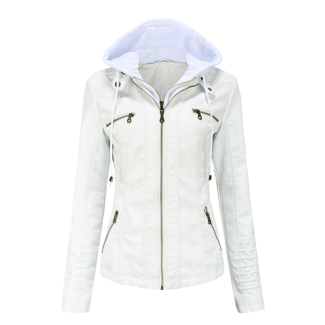 Lara | Damen Kunstleder-Motorradjacke mit Kapuze