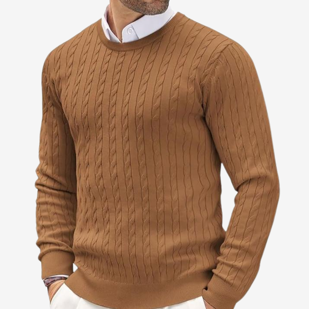 Florian | Herren Frühling Rundhals Strickpullover mit Zopfmuster