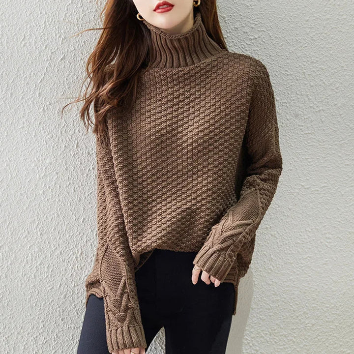 Carolin | Damen High-Neck Grobstrickpullover