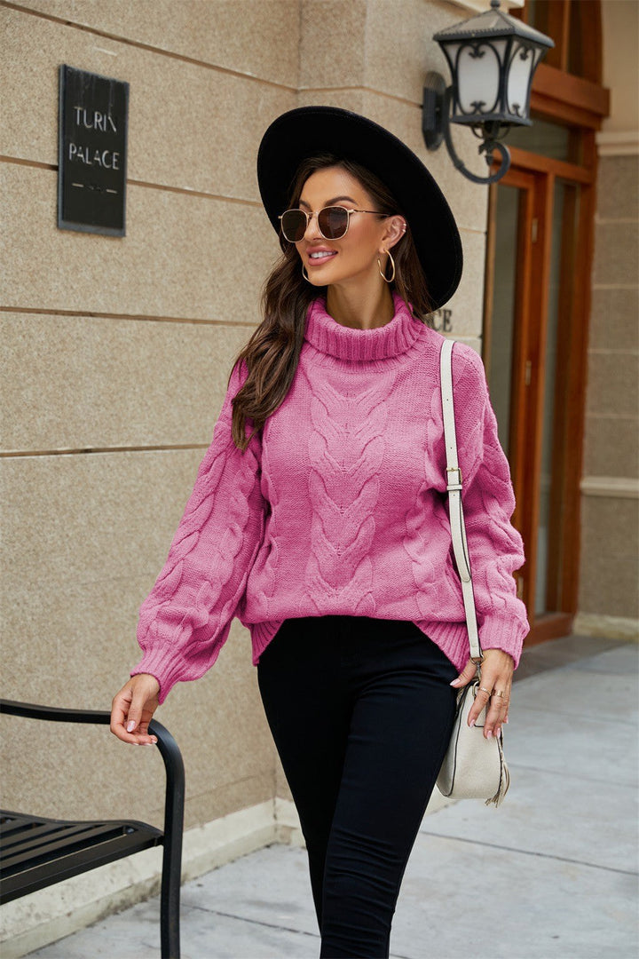 Andrea | Damen Frühlings Rollkragenpullover Mit Zopfmuster-Strick