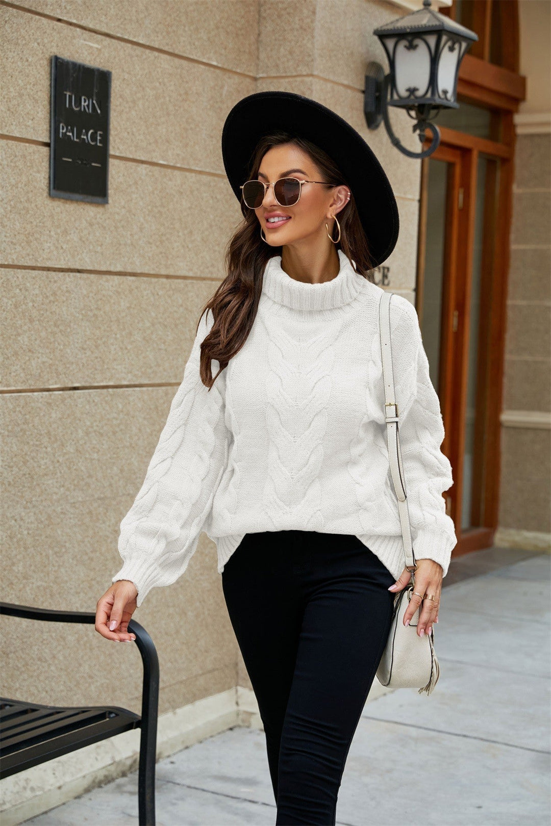 Andrea | Damen Frühlings Rollkragenpullover Mit Zopfmuster-Strick