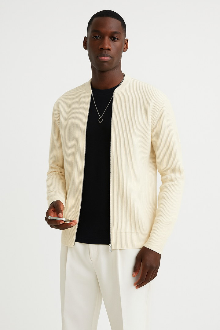 Jürgen | Herren Frühling Strickpullover mit Reißverschluss und Rippstruktur