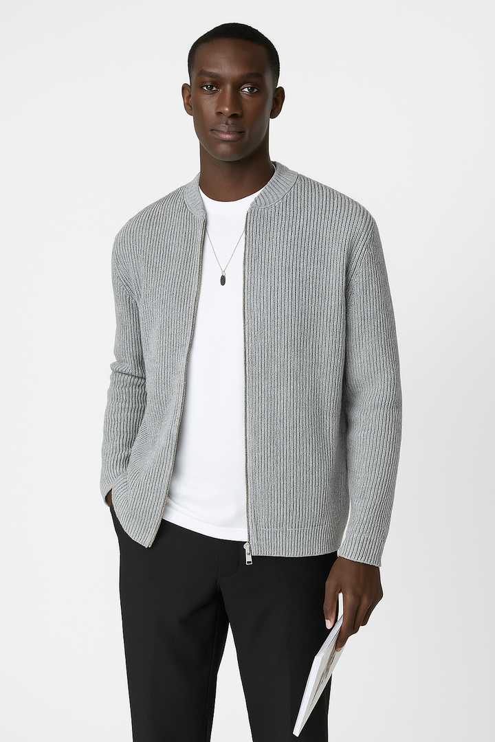 Jürgen | Herren Frühling Strickpullover mit Reißverschluss und Rippstruktur
