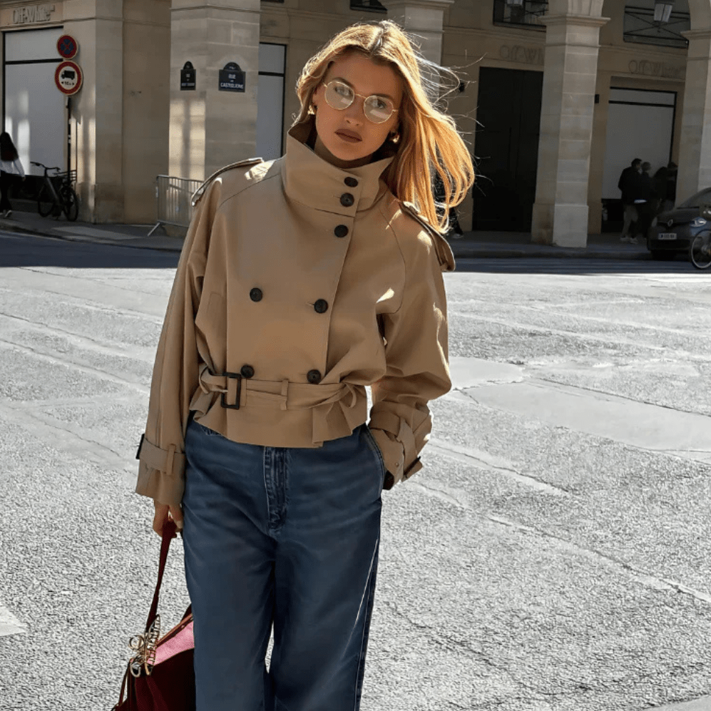 Kerstin | Damen Kurzer Winter-Trenchcoat mit Gürtel