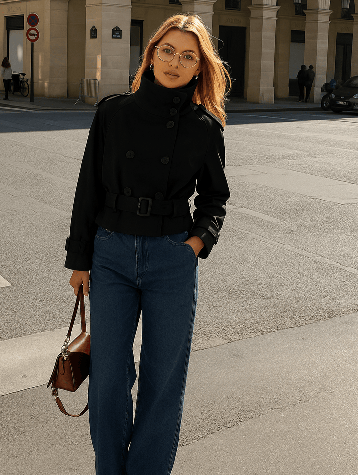 Kerstin | Damen Kurzer Winter-Trenchcoat mit Gürtel