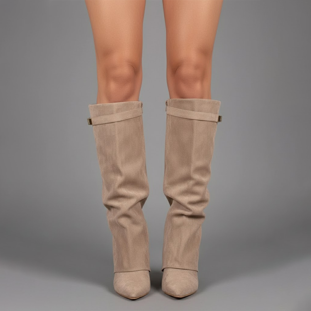 Yvonne | Damen Leder Overknee Stiefel Mit Schnalle