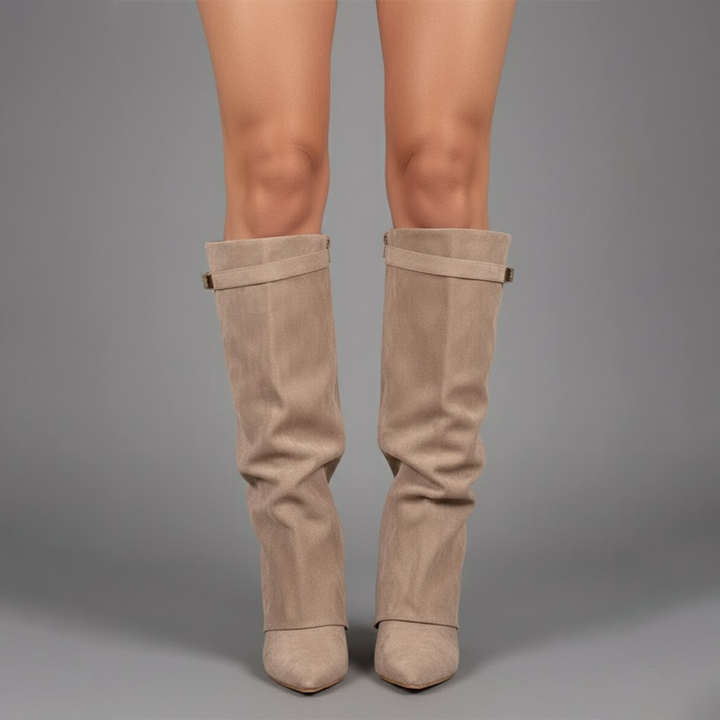 Yvonne | Damen Leder Overknee Stiefel Mit Schnalle