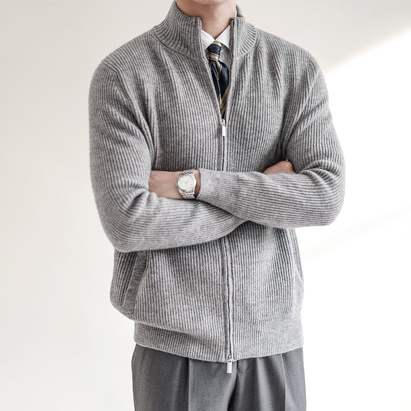 Jan | Herren Frühling Strickpullover mit durchgehendem Reißverschluss und Rippstruktur