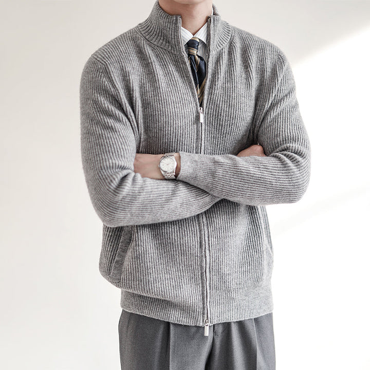 Jan | Herren Frühling Strickpullover mit durchgehendem Reißverschluss und Rippstruktur