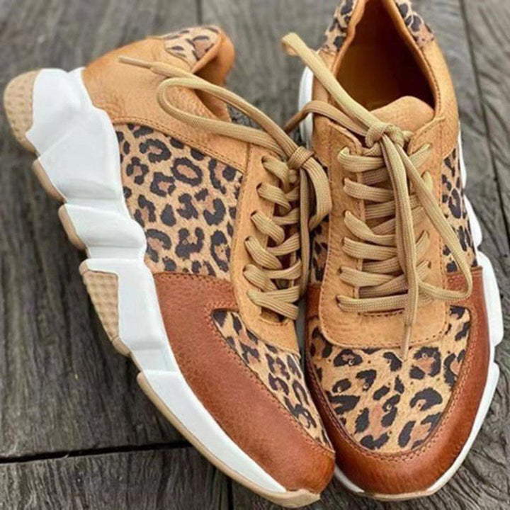 Elisa | Stilvolle Damen-Frühlings-Sneaker mit Leopardenmuster und Schnürung